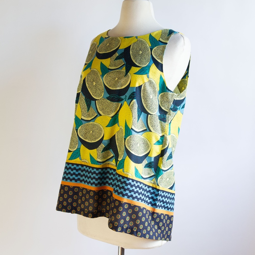 Ann Taylor Factory Citrus Sleeveless Back Slit Cotton Top
